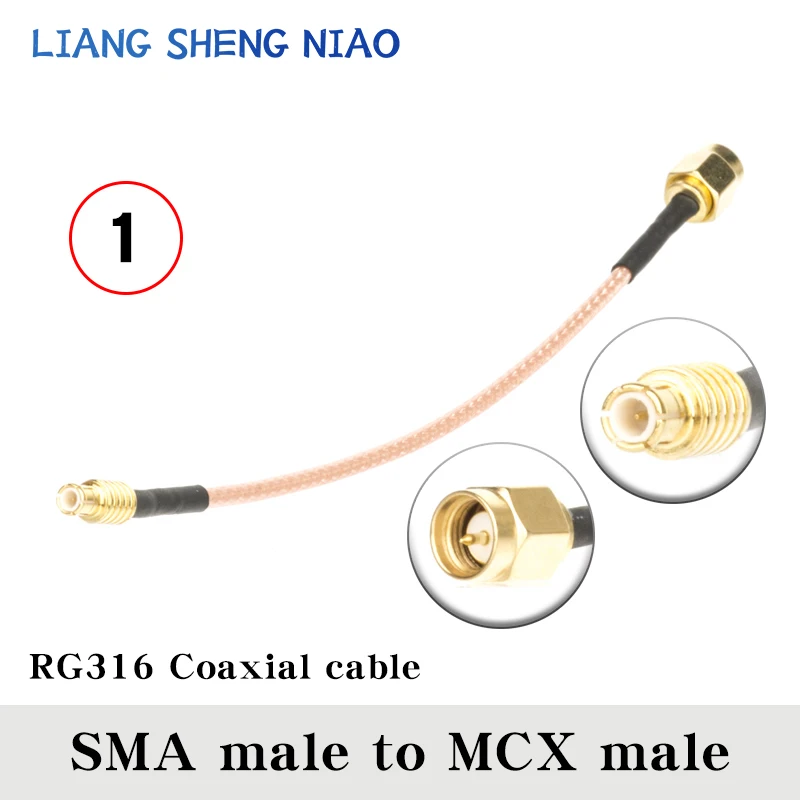 MCX 암 잭 너트 벌크 헤드-SMA 수 플러그 커넥터, RF 동축 점퍼, 피그테일 스트레이트 SMA-MCX 케이블 rf 라인, RG316 케이블