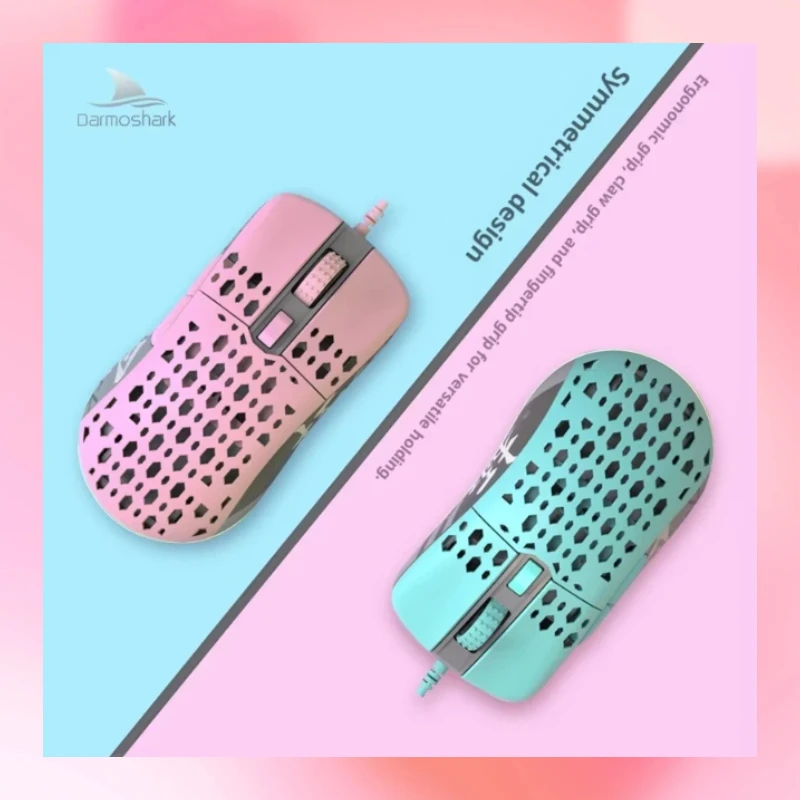 

Darmoshark M1 Esports Game Wired Pmw3389 Ic Mouse Pink Office Design Hollow Lightweight Mouse Surprise Gift For Boys And Girls