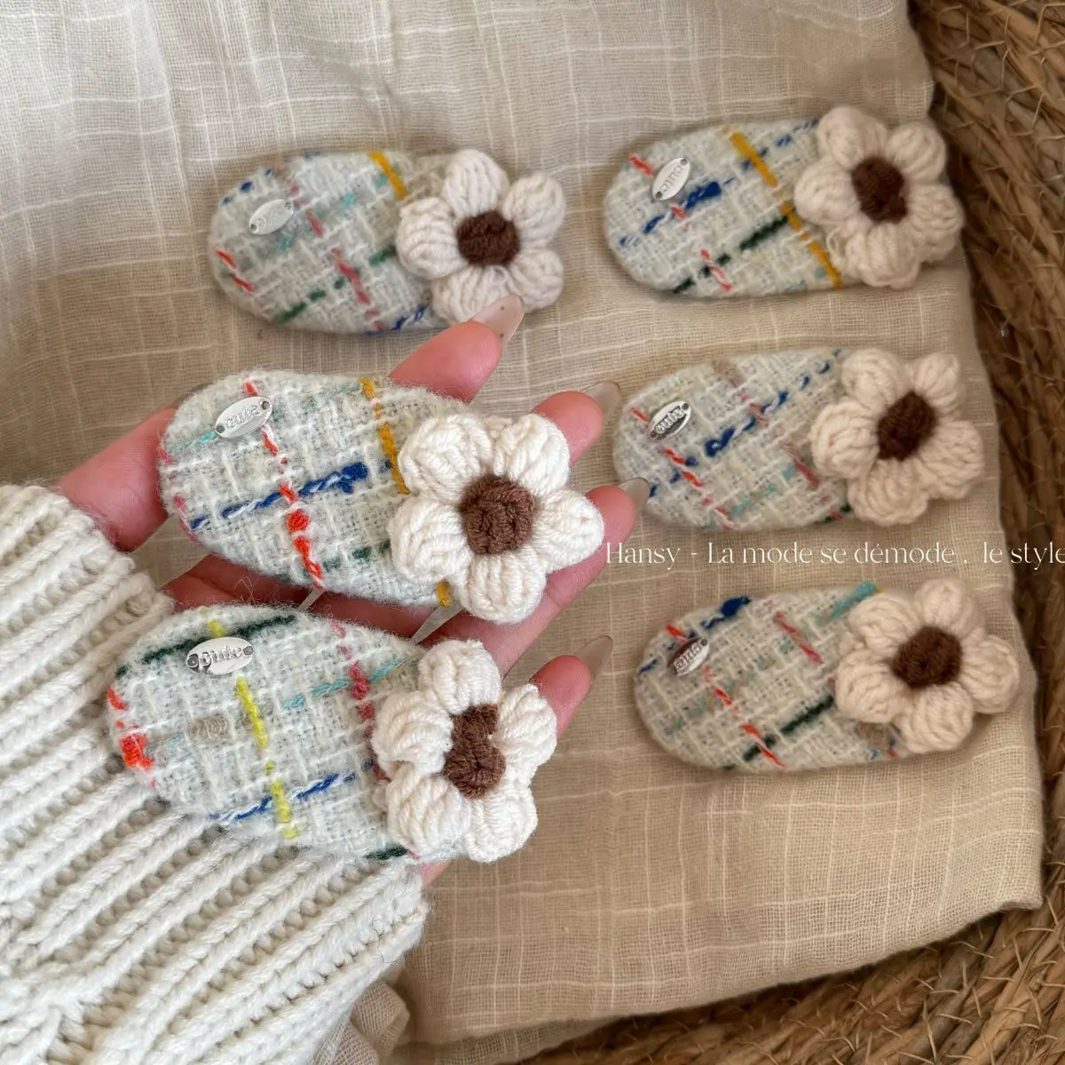Hair Clips Korean Yarn Flower Side Bangs BB Cute Autumn Winter Multicolor Soft Metal Durable for Kids Girls Daily Lightweight