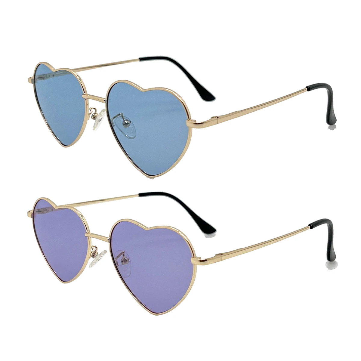 قطعتان من النظارات الشمسية الكلاسيكية ذات القلب الخوخي المعدني، سلك القدم الربيعي للساق، عدسة TAC عالية الوضوح