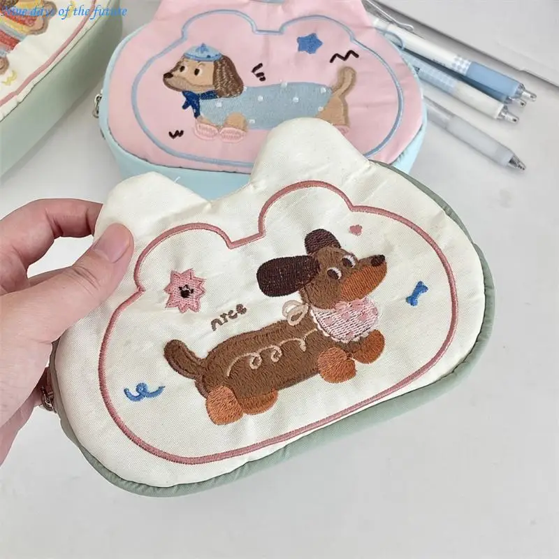 犬刺繍ペンバッグ大容量鉛筆ケース-18-×-11-センチメートルトラベルペンオーガナイザー-e65a