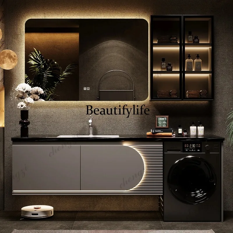 

Balcony oak washing machine integrated cabinet, bathroom cabinet combination, bathroom slate washbasin cabinet