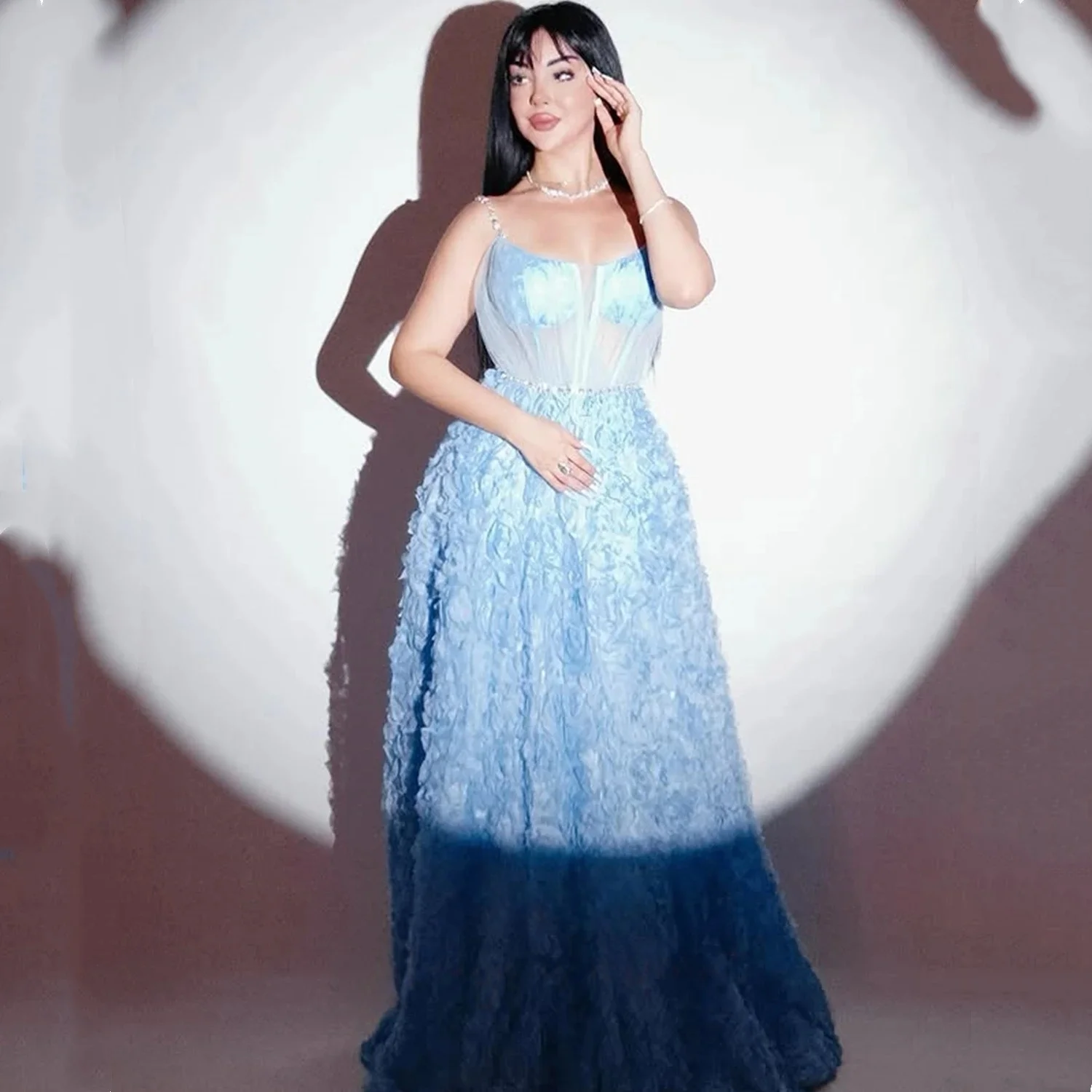 Vestido largo Floral azul a medida para ocasiones, vestidos de noche Pastrol, Jersey Unisex, Retro, Dubai, Arabia Saudí, Israel, graduación personalizado