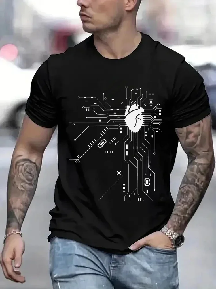 Fashion CPU Processor Circuit Diagram T Shirt for Men Summer T-shirt Circuit Board Funny Men's Tops Trend Street Tees