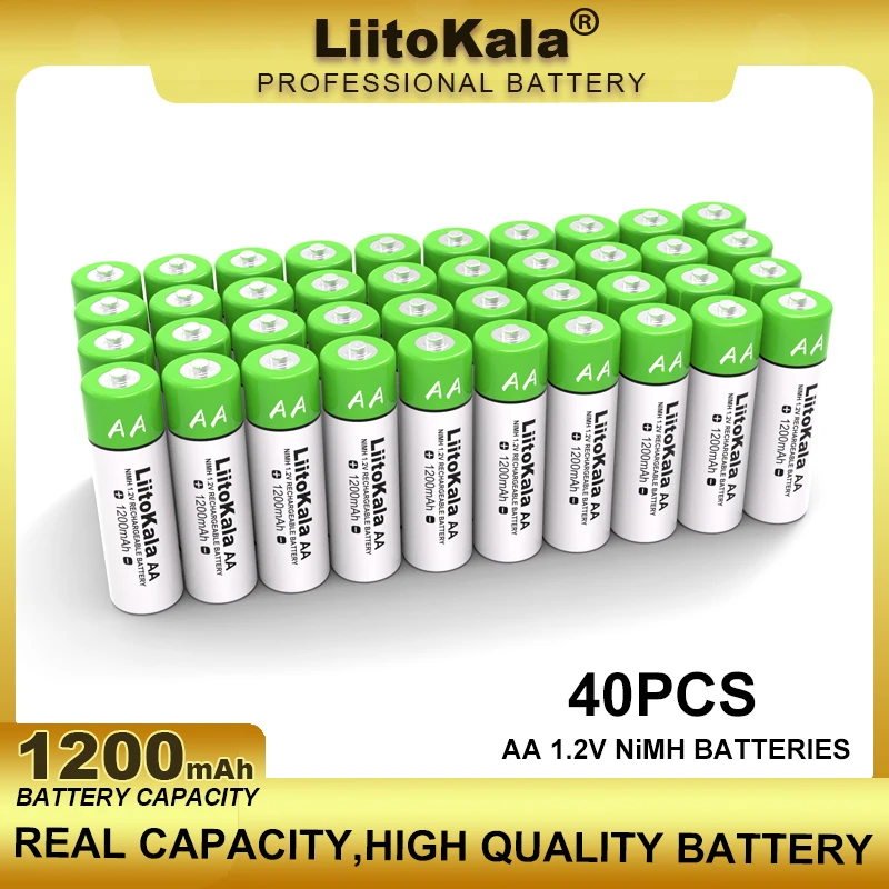 

40PCS Liitokala New 1.2V AA 1200mAh Ni-MH Rechargeable Battery For Temperature Gun Remote Control Mouse Toy Batteries Wholesale