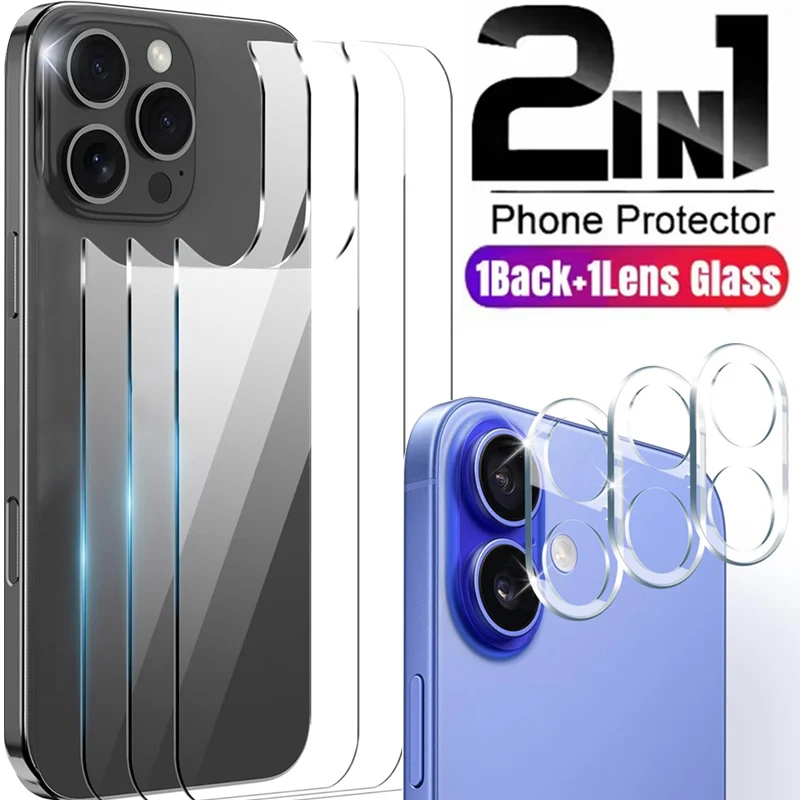 

2 IN1 Tempered Glass for IPhone 15 14 13 11 16 Pro Max 16Plus 15 Plus 13 Mini Back Screen Protector Camera Lens Protective Film