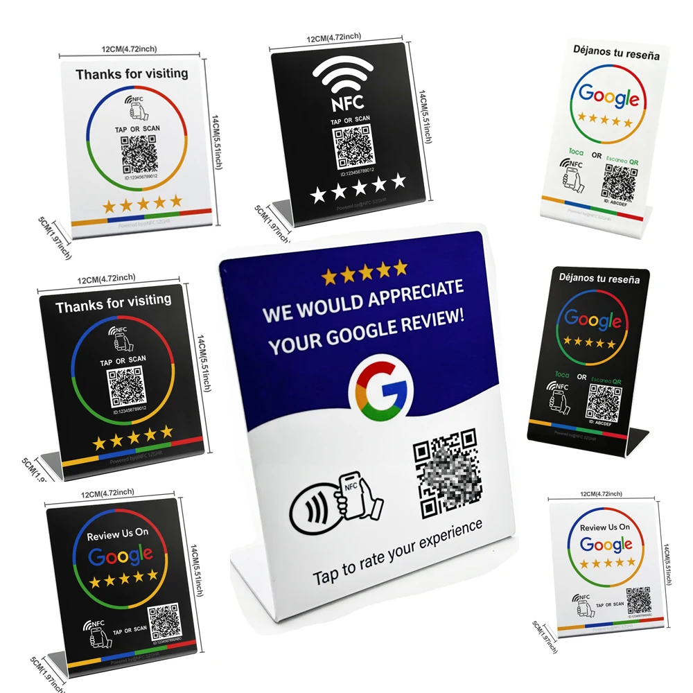 QR Tap NFC Stand Google NFC Review Card NFC Positive Review Card Stand Desktop Review Card QR code unlimited edits