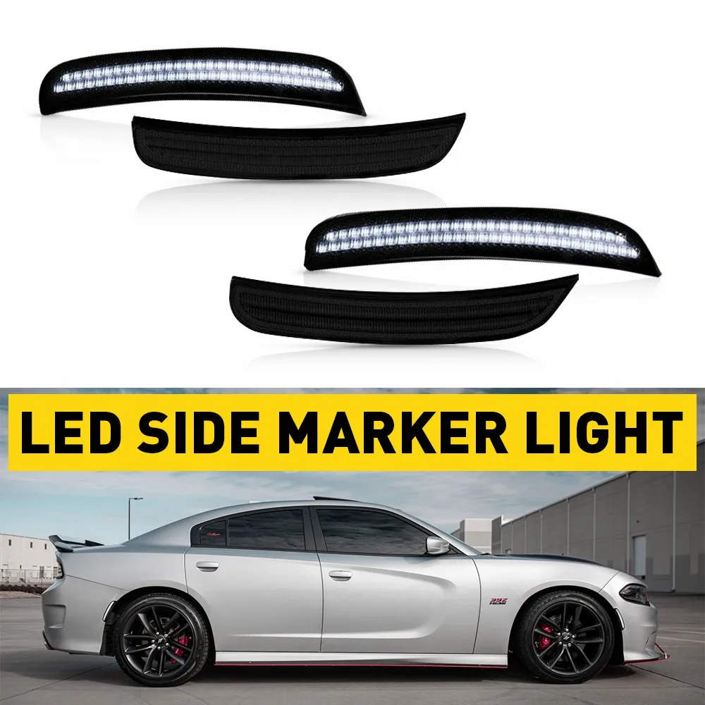 

4 шт., боковой габаритный фонарь с дымовыми линзами для Dodge Charger 2015-2022, передний и задний индикатор, супер яркий