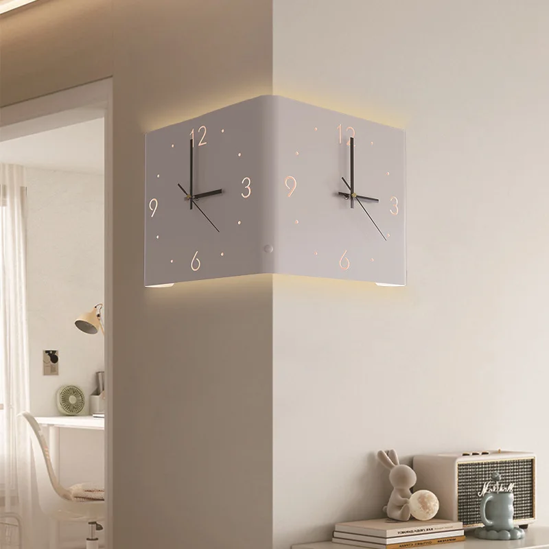 Creative Arc Angle Wall Clock Sitting Living Room Two-sided Corner Silent Wall Hanging Decorative Clock Home Decoration