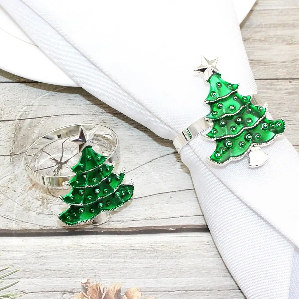 Metal Green Tree Napkin Buckle Portable Creative Christmas Tree Napkin Ring Personalized Circle Tissue Ring Xmas