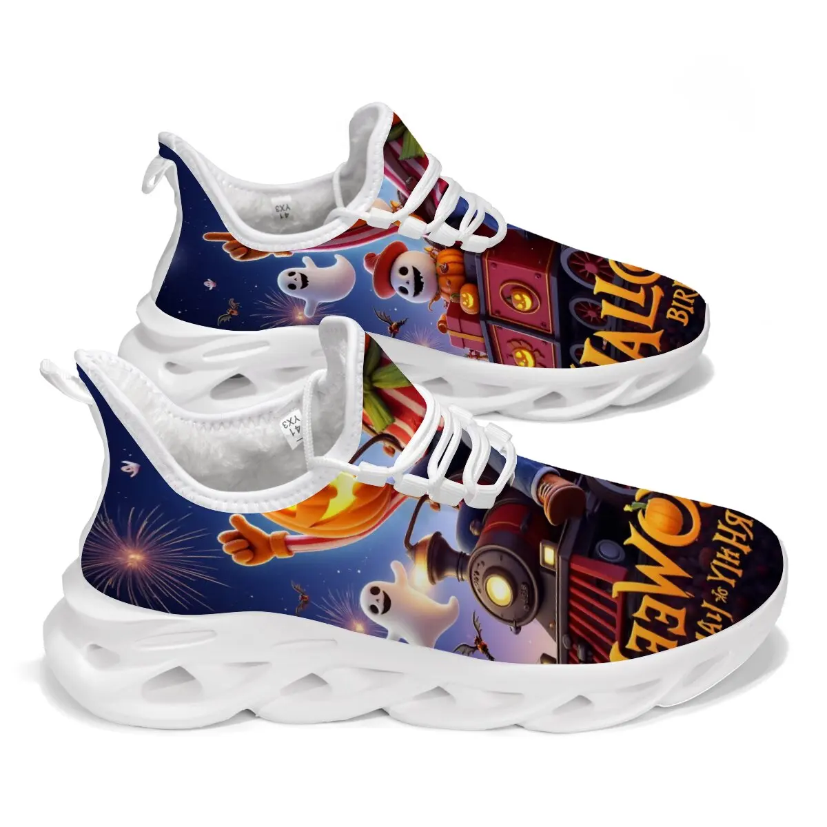 

Новые стильные легкие повседневные спортивные кроссовки на шнуровке с темным рисунком тыквы на Хэллоуин для родителей и детей