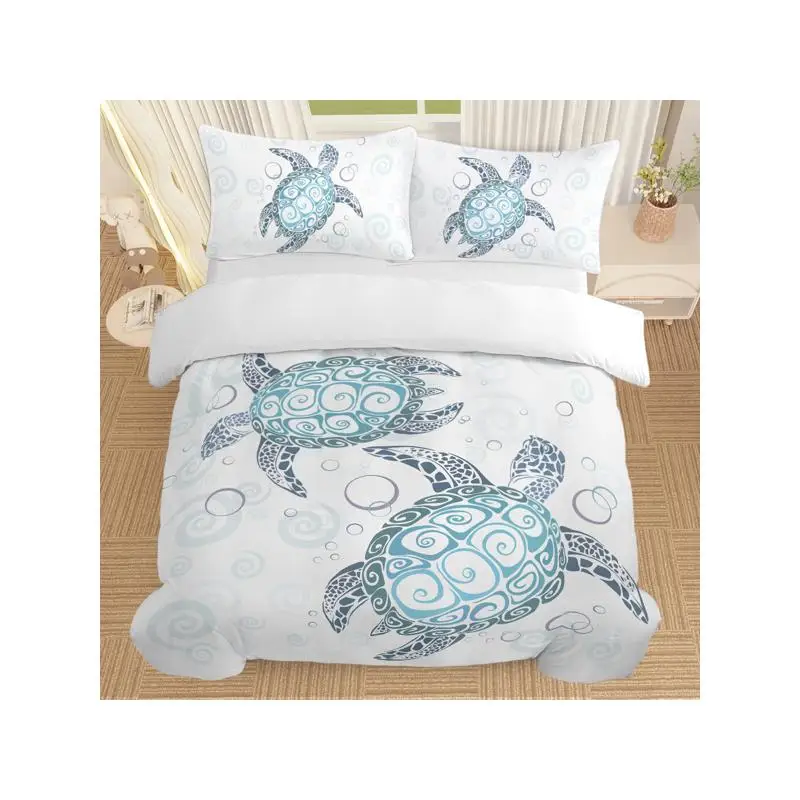 

Aqua Teal Blue Sea Turtle Duvet Cover Set, Ocean-themed 3-Piece Comforter Set with 2 Pillowcases, King Size for Beach Lovers