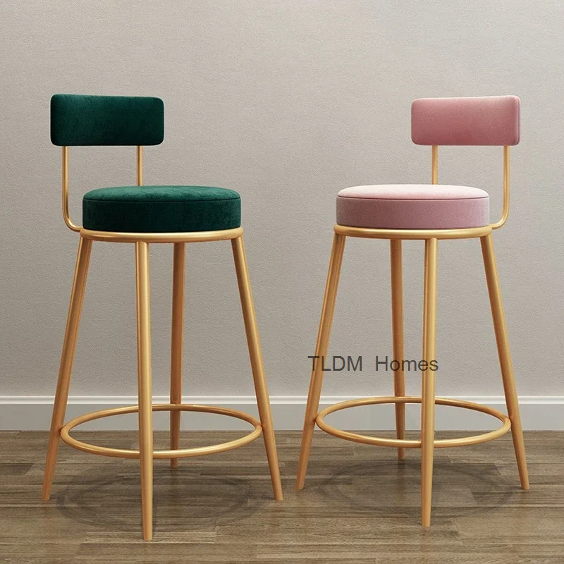 

Modern velvet Bar chair kitchen high stools Home barchair with backrest metal stools INS counter height bar stools furniture