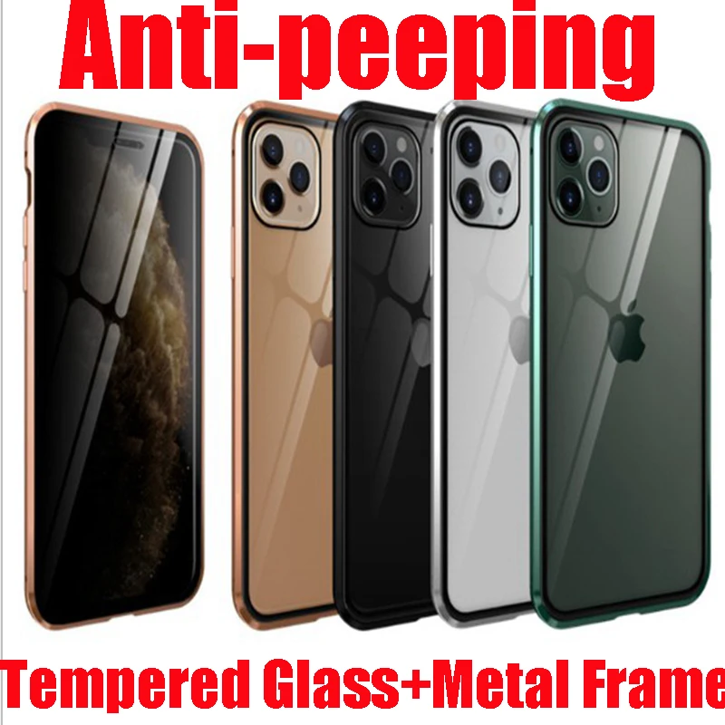 

10x Magnetic Privacy Glass Case for iPhone 12 11 XR XS Anti-spy full cover Magnet Case for iPhone 12 11 Pro Max 7 8 plus Bumper