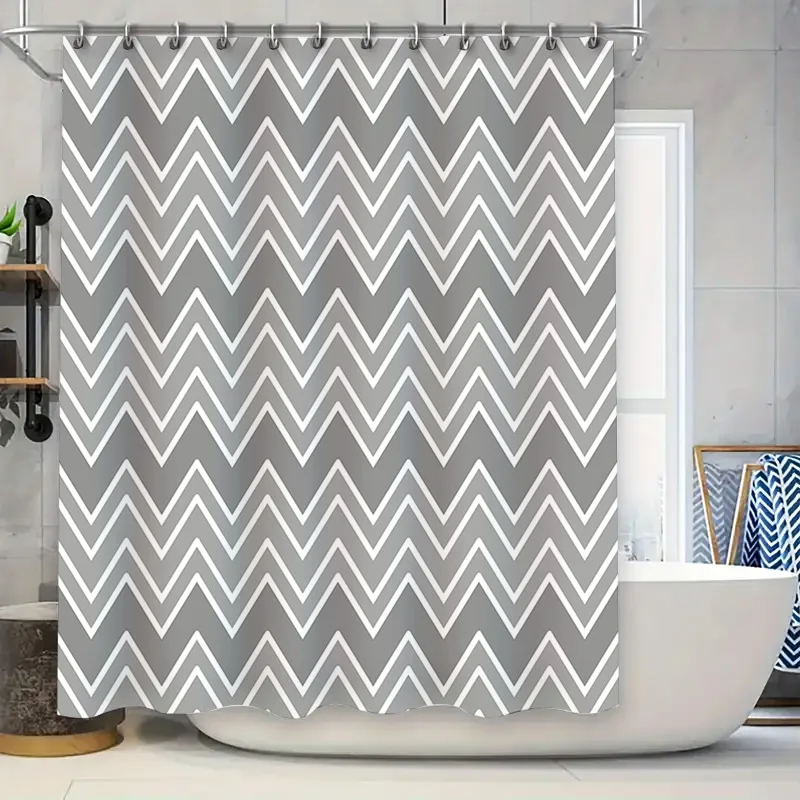 

White Striped Shower Curtain Waterproof Bath Accessories Decorative Room Divider for Home Decoration (180x207cm)