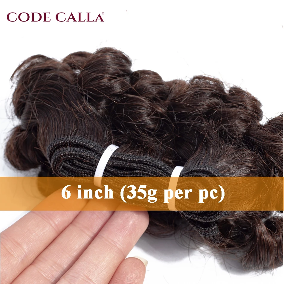 Code Calla Bouncy Curly Hair Bundles Double Draw Indian 6inch Short Cut Remy Human Hair Extensions Natural Black Brown Color