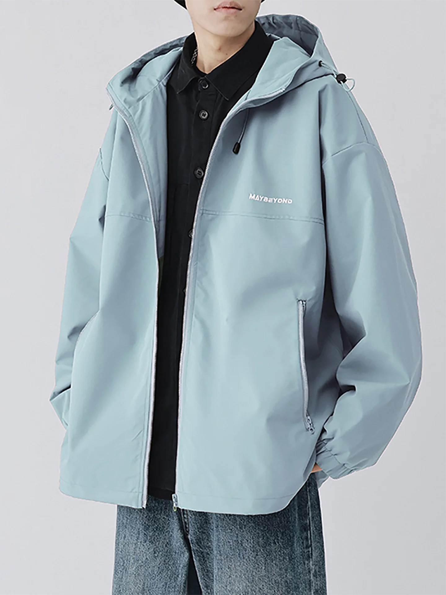 

Мужская куртка свободного кроя с капюшоном для активного отдыха, городская модная рабочая одежда из полиэстера и нейлона, ветрозащитная, на молнии