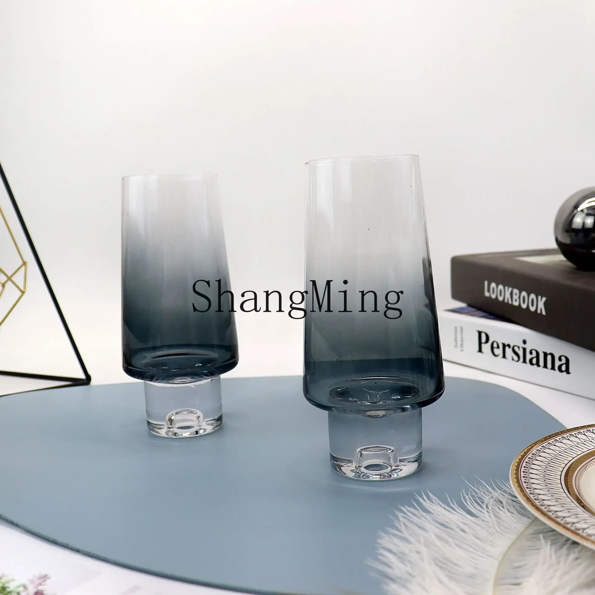 

CL creative gradual change oblique glass wine set soot model room restaurant simple rose gold wine glass
