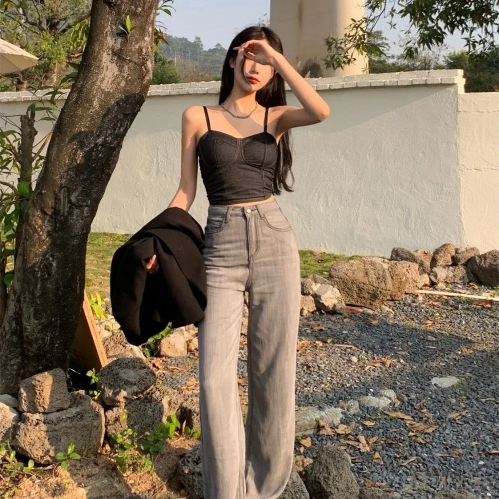 Fashion Summer Denim Top with Chest Pads Spice Girl Vest Casual Cool Short Top Street