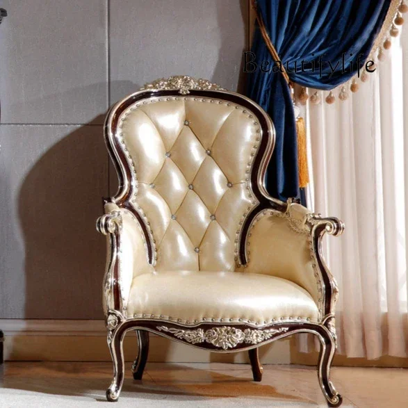

European leisure chair neoclassical luxury lazy tiger chair single small sofa chair living room solid wood beauty