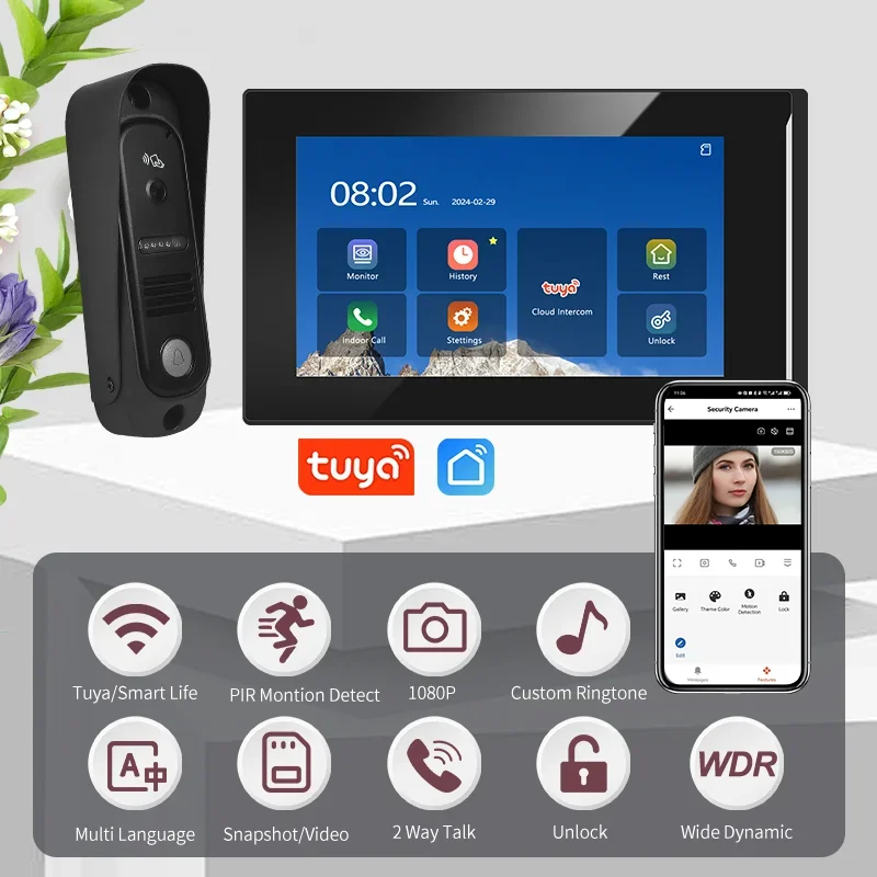 Video Deur Telefoon Intercom Ondersteuning Unlock Monitoring Dual-Way Intercom Pir Night Vison Home Intercom Deurbell Systeem Voor Villa