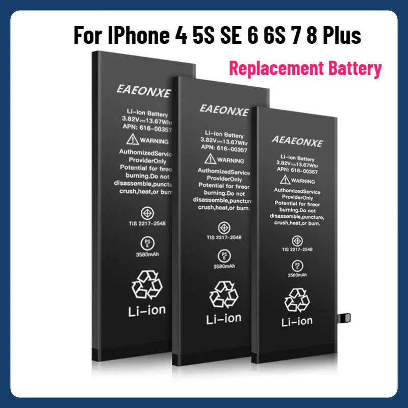 Batería de reemplazo para iPhone 4, 5S, SE, 6, 6S, 7, 8 Plus