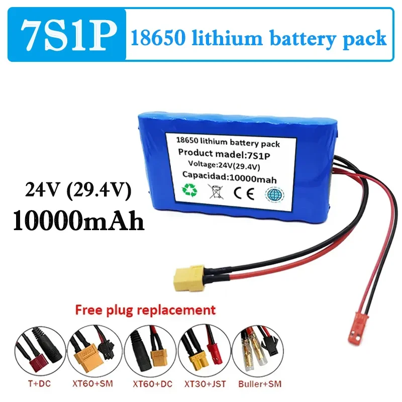 Free Shipping 2023New 24V 10000mAh 7S1P Battery Pack Is Suitable for Small Electric Bicycle Scooter Toy Bicycle with Built-in BM