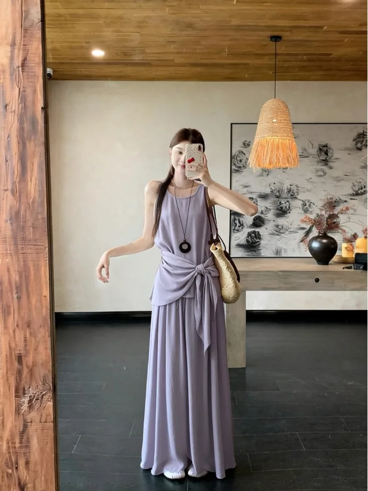 

Потрясающий комплект из трех предметов: жилет без рукавов с круглым вырезом и длинная юбка, женская верхняя одежда, новинка весеннего сезона, готовый образ.