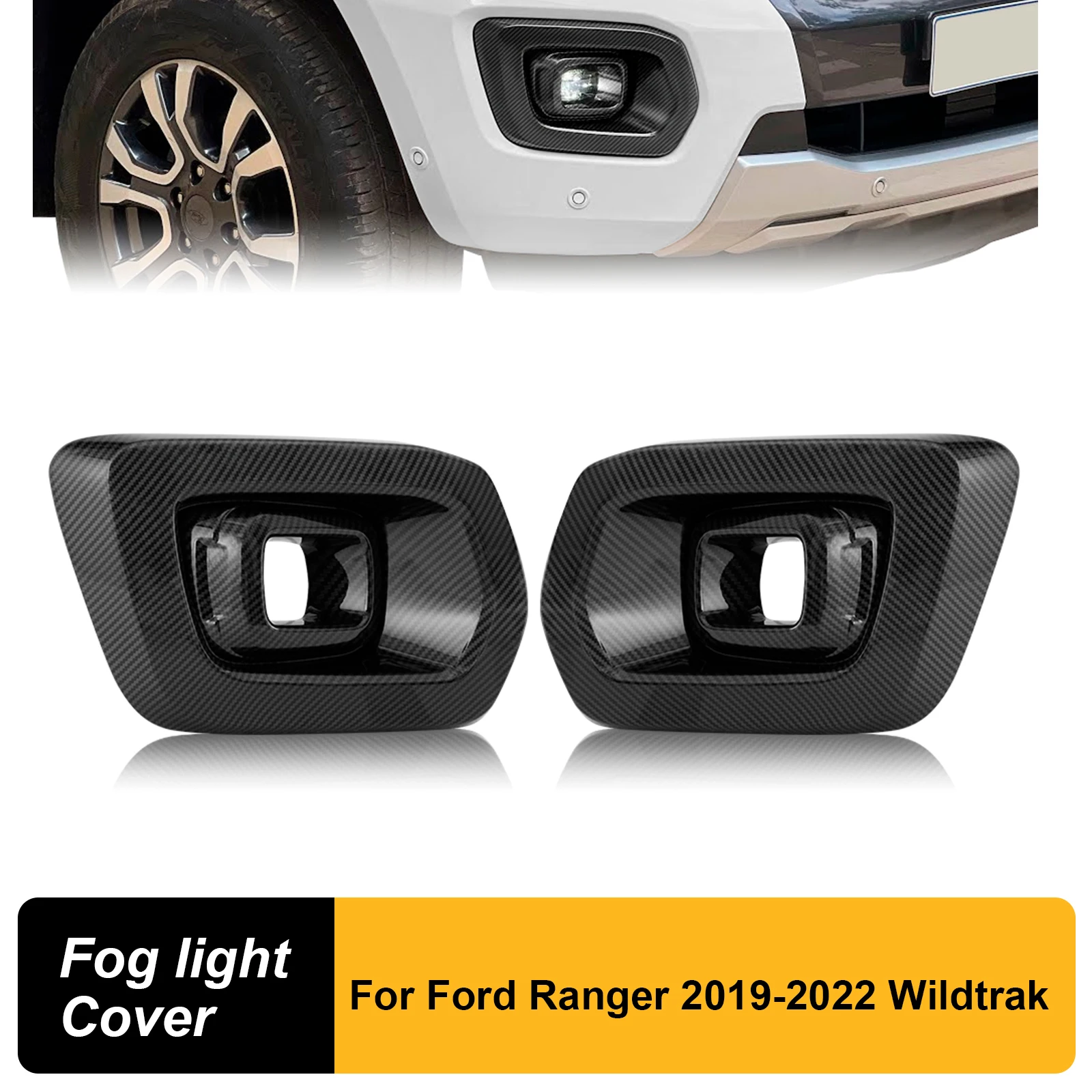 

1Pair Front Bumper Fog Lights Cover Trim fit For Ford Ranger 2019-2022 T8 Wildtrak Carbon fiber Fog Lamp Car Styling Accessories