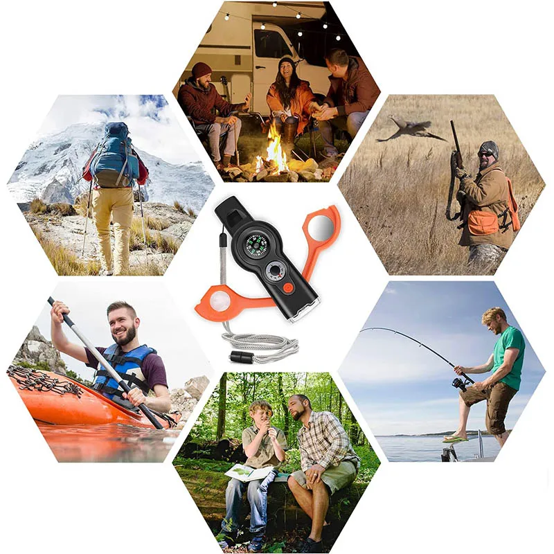 1/2/6/10/30 قطعة 7 في 1 صافرة الطوارئ مع الحبل متعددة الوظائف صافرة صفارات السلامة للتخييم الإنقاذ إشارة البقاء