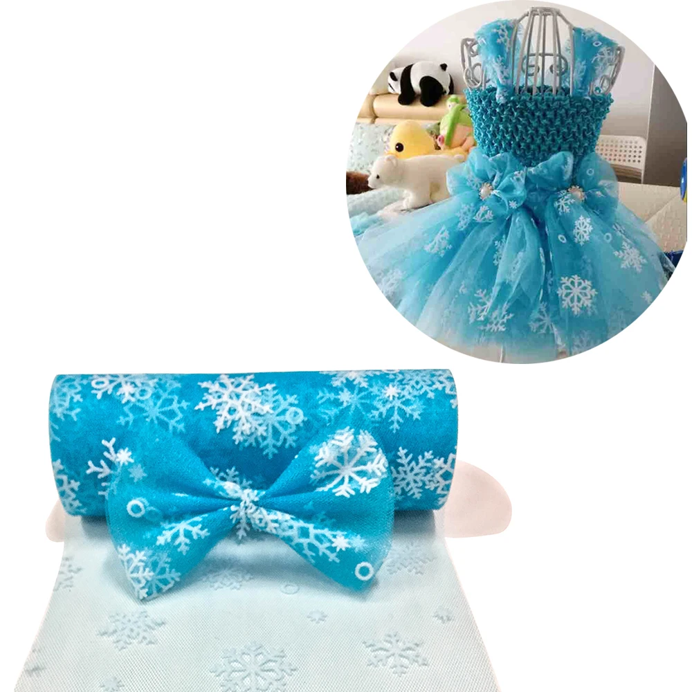 15cm 10yard Christmas Supplies Snowflake Tulle Roll Tutu Fluffy Skirt Handmade Christmas Decoration Bow Blue Pink Ice Snow