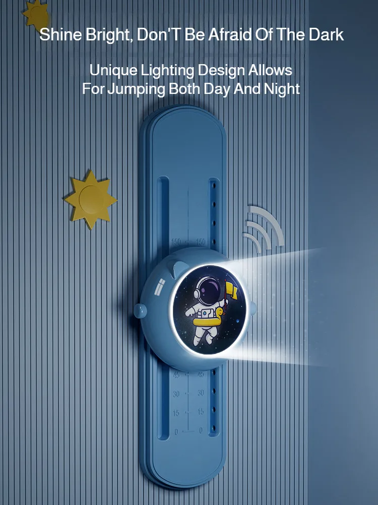 مدرب القفز للأطفال، قياس ارتفاع LED قابل للتعديل مع مؤقت، تصميم أرنب رائد الفضاء، محمول لممارسة نمو الأطفال #2