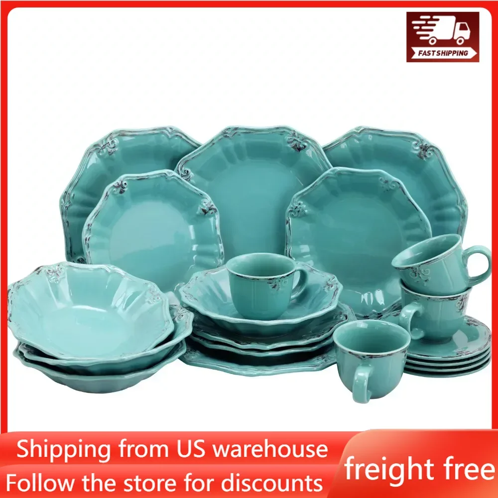 

Plates for Food Free Shipping Dining Table 20-Piece Dinnerware Set in Turquoise Set of Dishes Plates Dinner Sets Tableware Dish