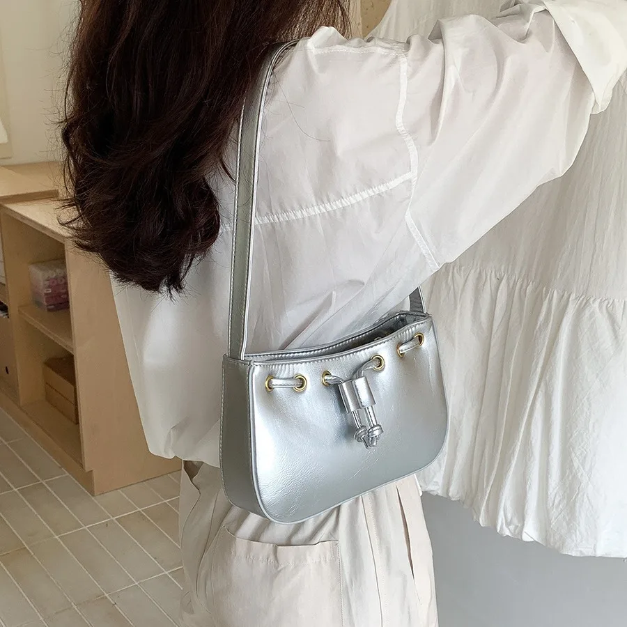 Small PU Leather Shoulder Bag For Women 2024 Autumn New Trend Korean Fashion Y2K Handbags And Purse Female Underarm Bag