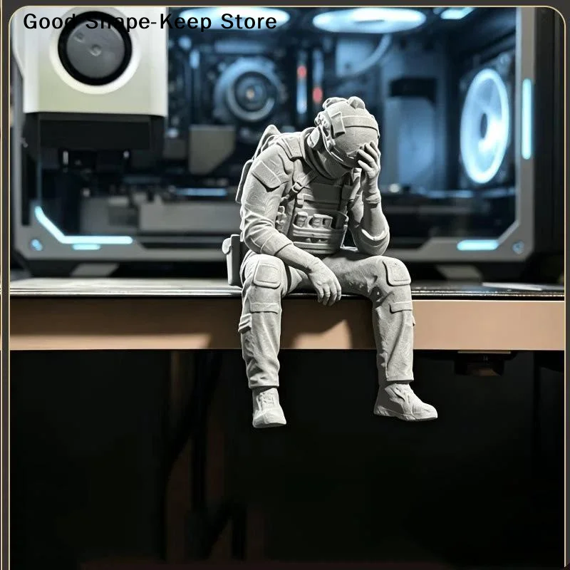 dailyMilitary Style Sitting Figurine 3D Printed Mini Tactical Gear Ornament Lovely Decor for Student Desk Dorm Room
