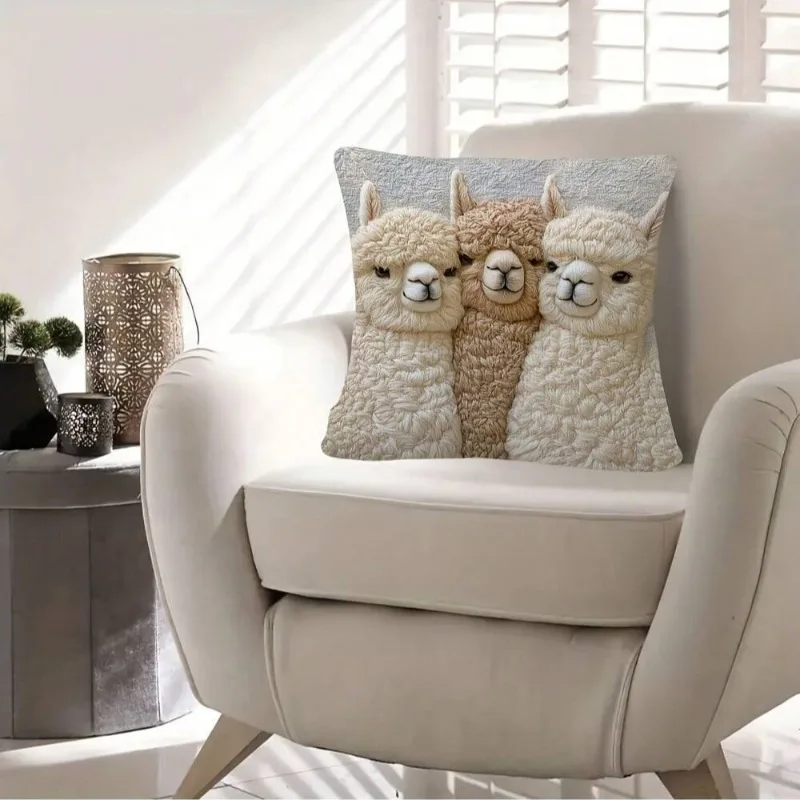 Fodera per cuscino a forma di alpaca, morbida in peluche corto, per divano, auto, testiera del letto, decorazione