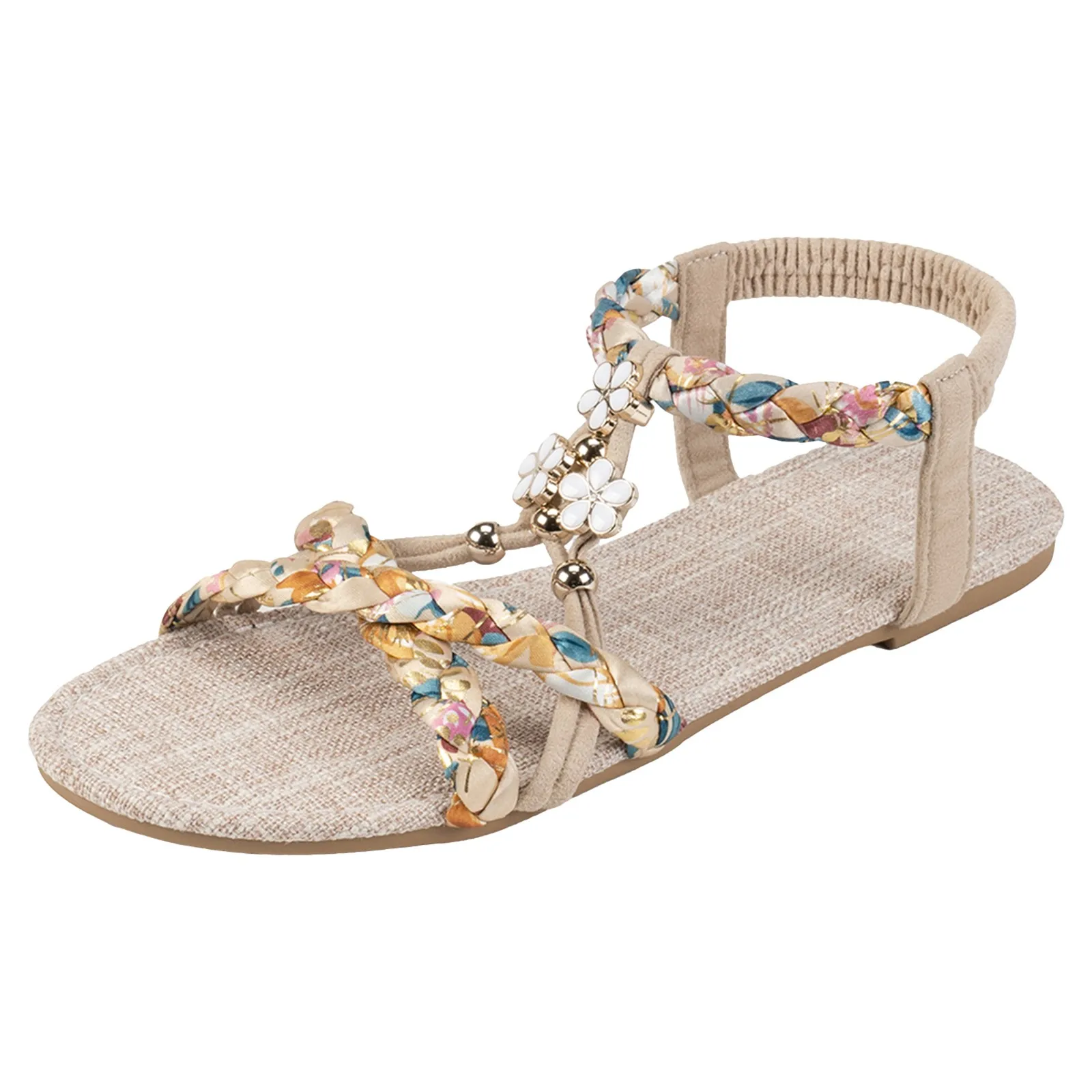 صنادل Born Inlet للنساء الجديدة للربيع والصيف، نعل مسطح عصري، شريط مرن مجوف، ملابس خارجية مريحة