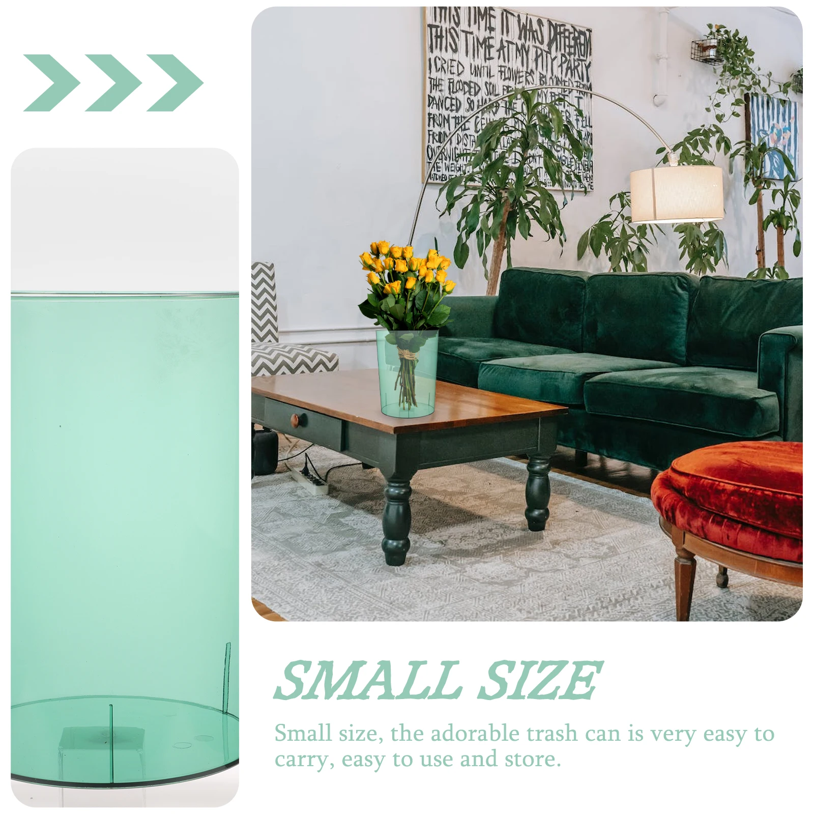 

1pc Creative Transparent Trash Can For Home Office Bathroom Garbage Storage Small Rubbish Holder Pet Material Flower Arrangement