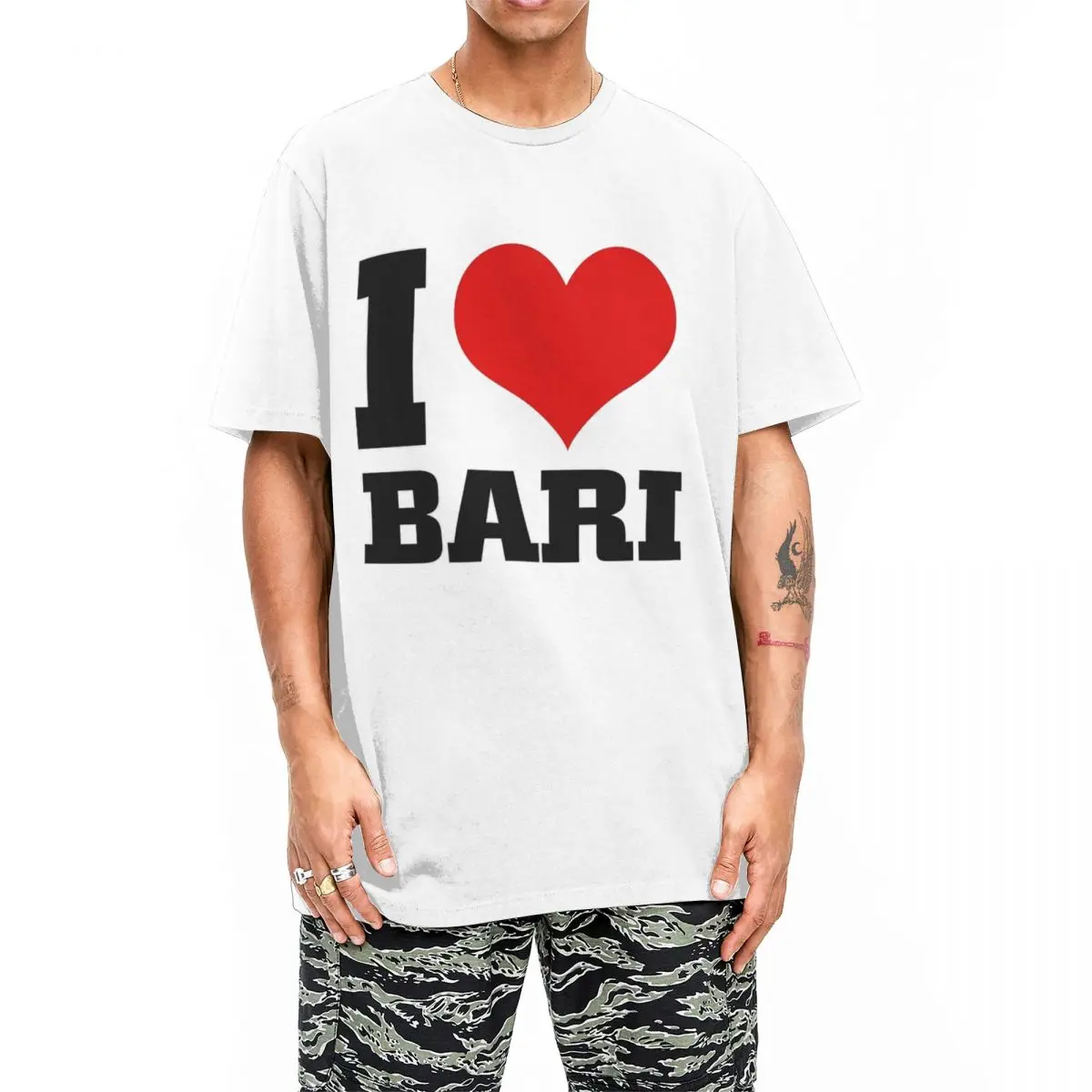 I Love BARI Manga curta Vintage T-shirt, Novidade Tees, 100% algodão, gola redonda, Top extragrande, Verão