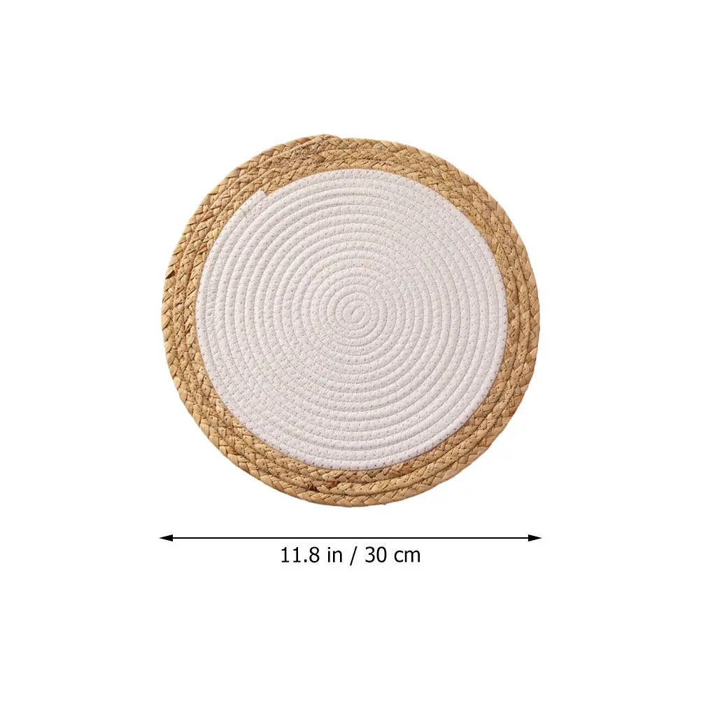 2Pcs Elegant Tassel Round Placemat Natural Straw Woven Table Mat Heat Insulated Coaster for Drink Bowl Desktop Tableware Mat