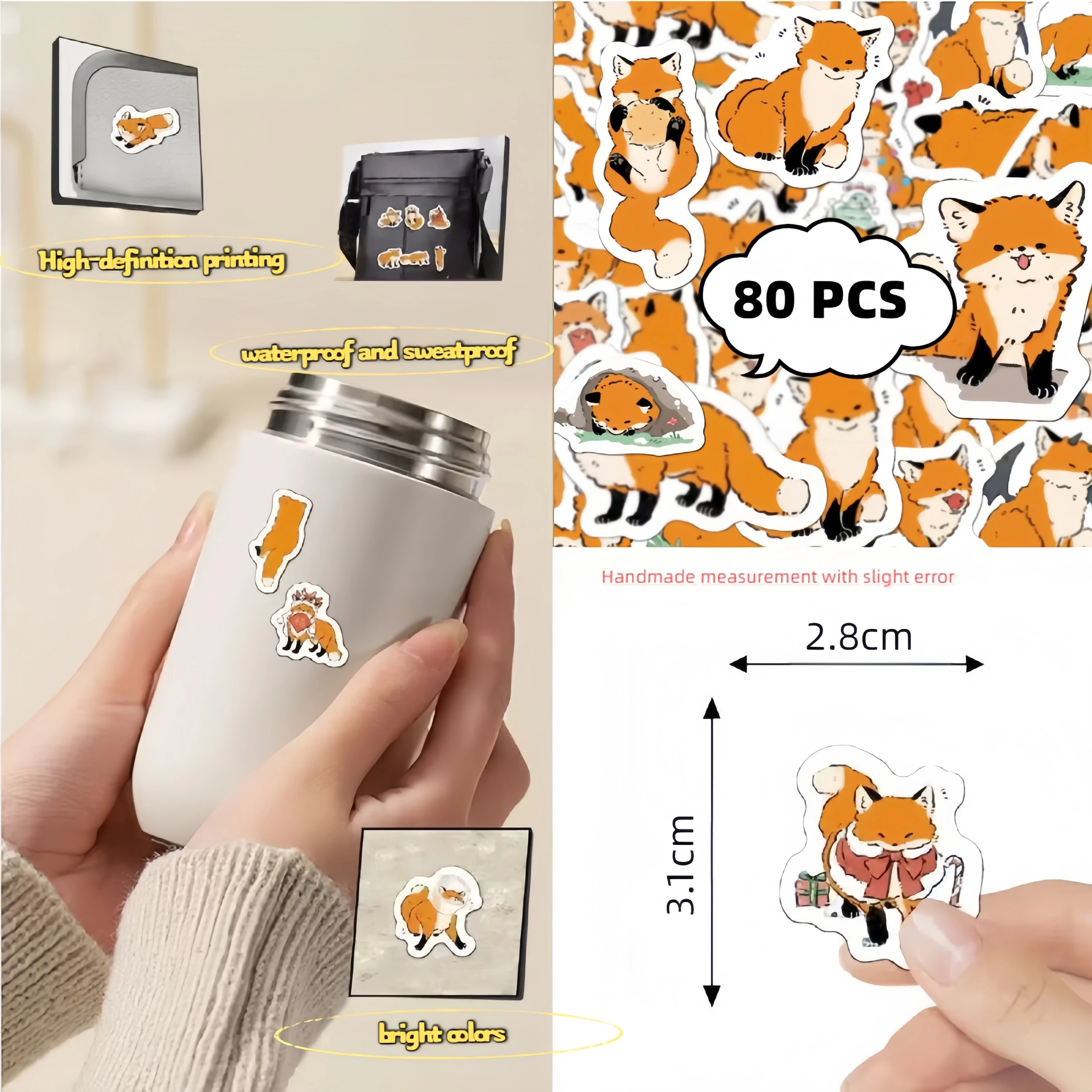 80 قطعة من ملصقات الثعلب اللطيفة الصغيرة - شارات كاواي صغيرة لأجهزة الكمبيوتر المحمول وزجاجة المياه وسجل القصاصات DIY هدايا ديكور صغيرة #2