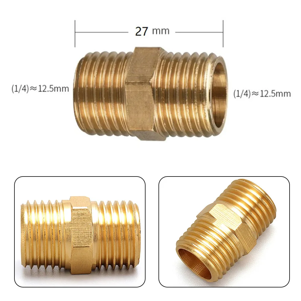 Adaptador de tubo de latón de 1/4 pulgadas, 1 3 uds., 27mm, accesorios, herramienta de aire, conector de compresor, tetina hexagonal en tono dorado