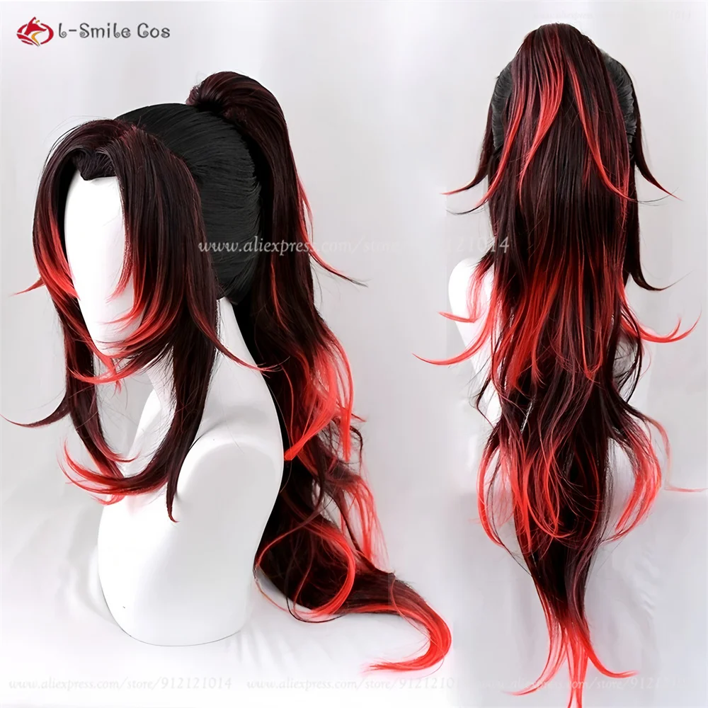 

Kokushibo Cosplay Wig Black Red Wigs Volume Ponytail For Men Tsugikuni Yoriichi Cosplay Anime Wig Heat Resistant Synthetic Hair