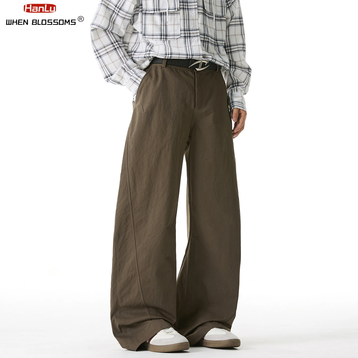 2025 بنطال رجالي ذو لوحة جانبية مستقيم الساق مطوي تصميم عتيق ملابس الشارع الشهير مريح مناسب غير رسمي كبير الحجم #5