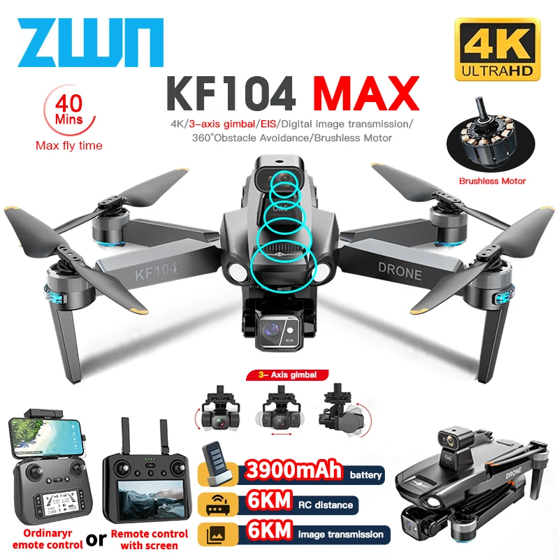 

KF104 / KF104MAX2 Professional Drone With 4K Camera 3-Axis Gimbal WIFI 360 Obstacle Avoidance Touch Screen FPV Brushless RC Dron