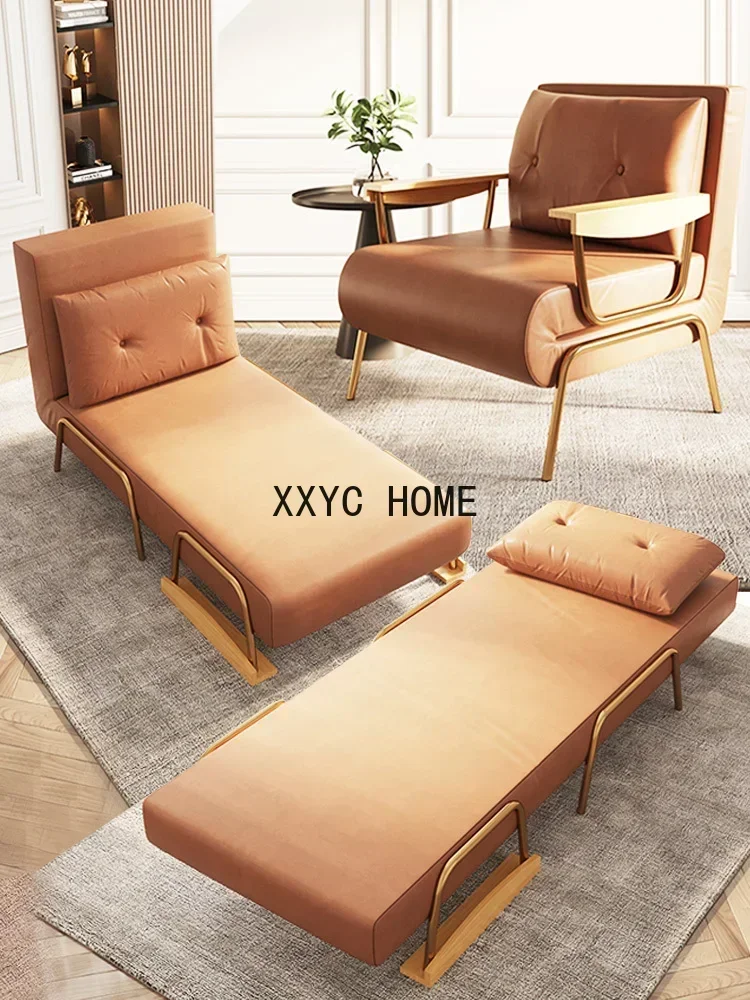 Folding Bed Dual-Use Single Foldable Multifunctional Double Home Small Apartment Living Room Balcony Adult Faux Leather