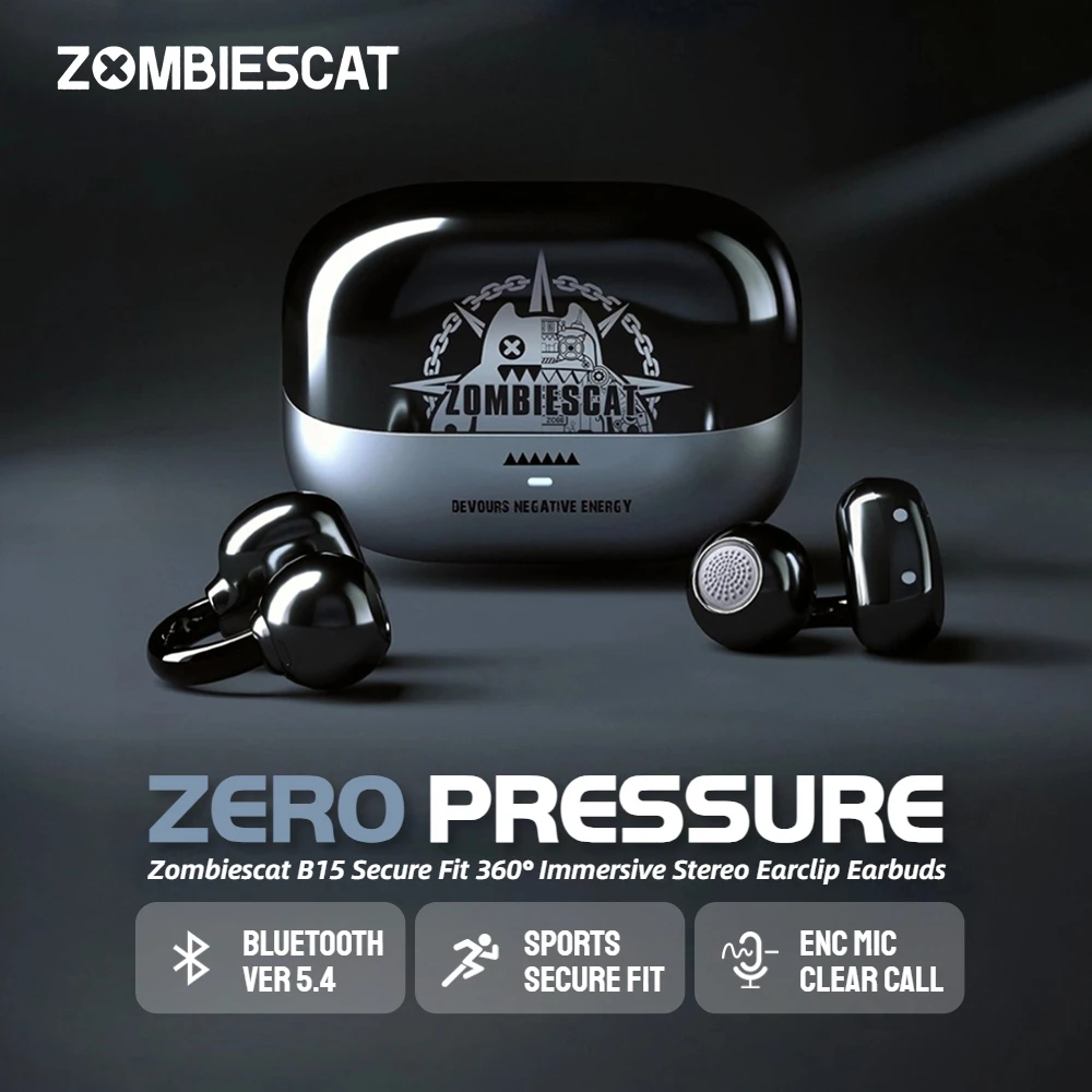 

Zombiescat B15 OWS Ear Clip Headphone 360° Immersive Stereo Bluetooth 5.4 Wireless Earphones ENC Clear Call TWS Wireless Earbuds