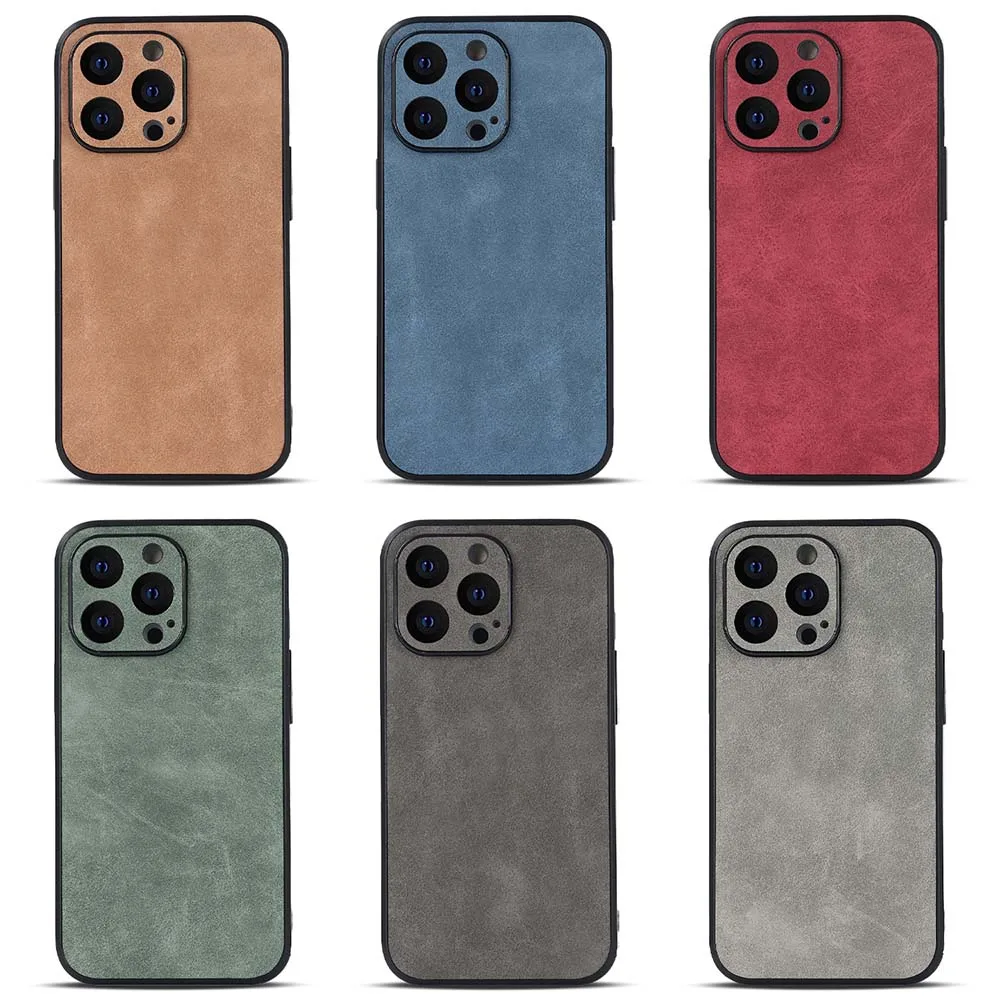 Pure Color Case For iPhone 15 14 13 12 11 Pro Mini Max XS XR 7 8 Plus Sheep Skin PU Leather PC TPU Shockproof Cover Skin