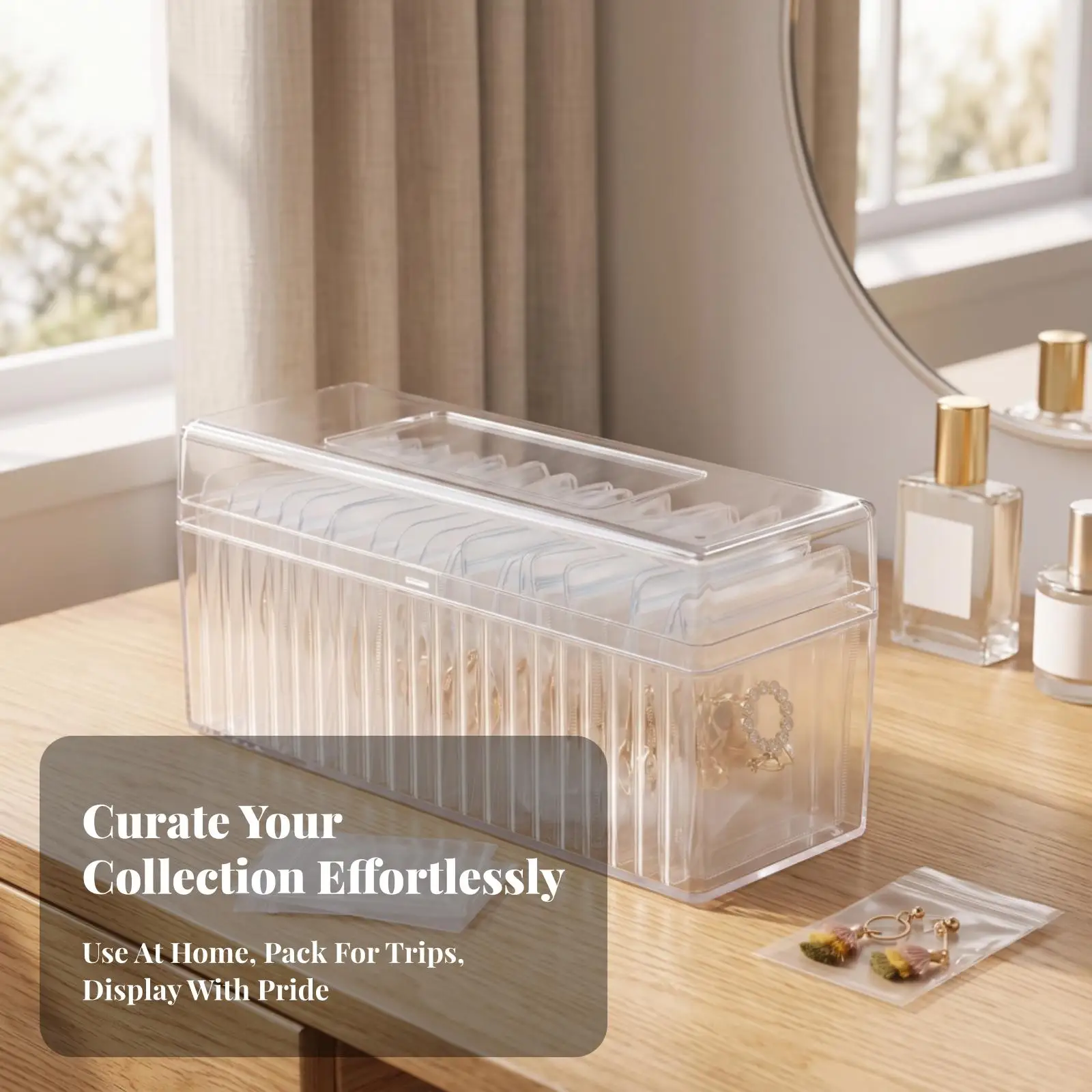 Transparent Jewelry Box with Bags | Clear Design, Internal Compartmented Layout, for common storage