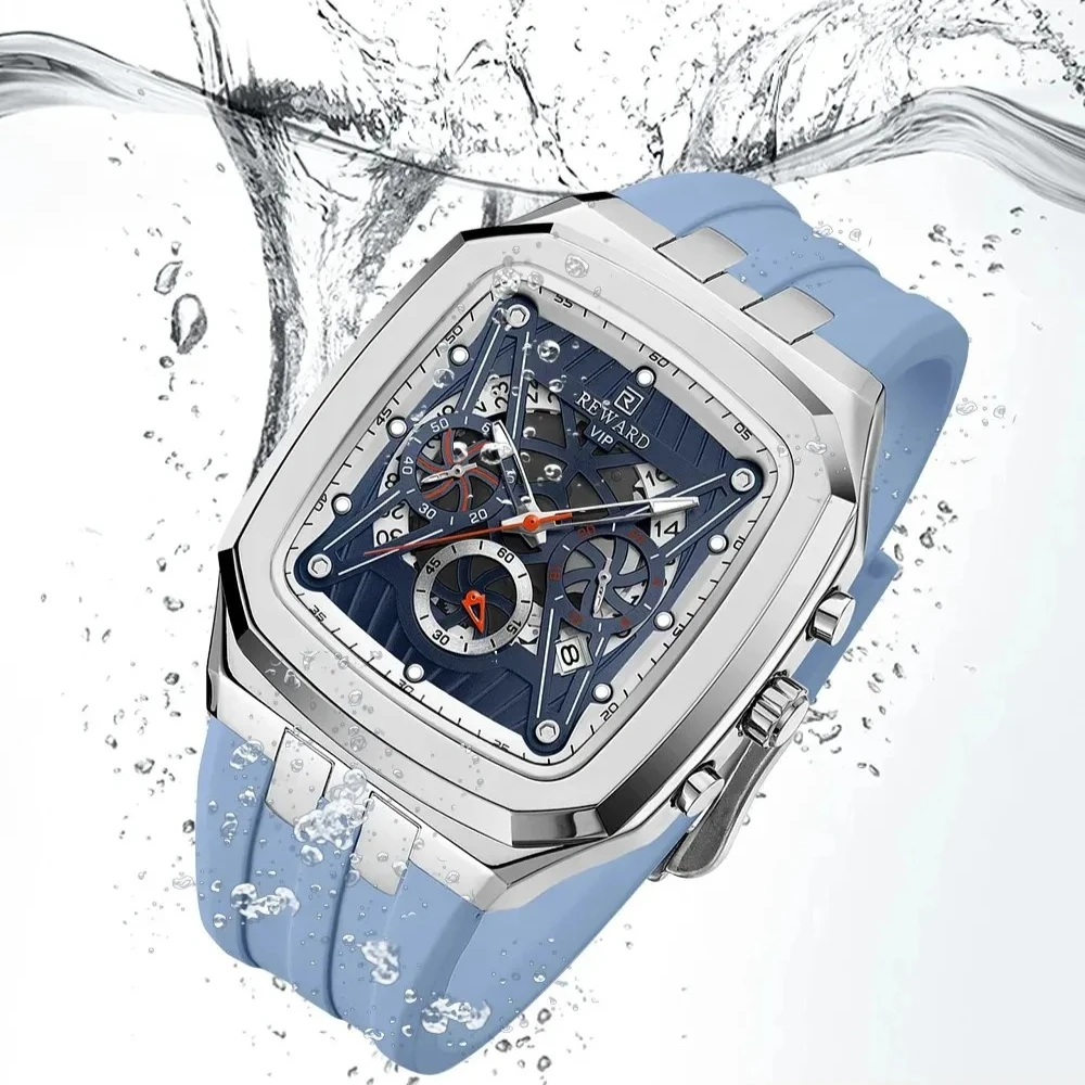 مكافأة 832260 ساعة كوارتز رجالية موضة مستطيلة تصميم التقويم مقاوم للماء حزام سيليكون عادية ساعات باردة للرجل Reloj